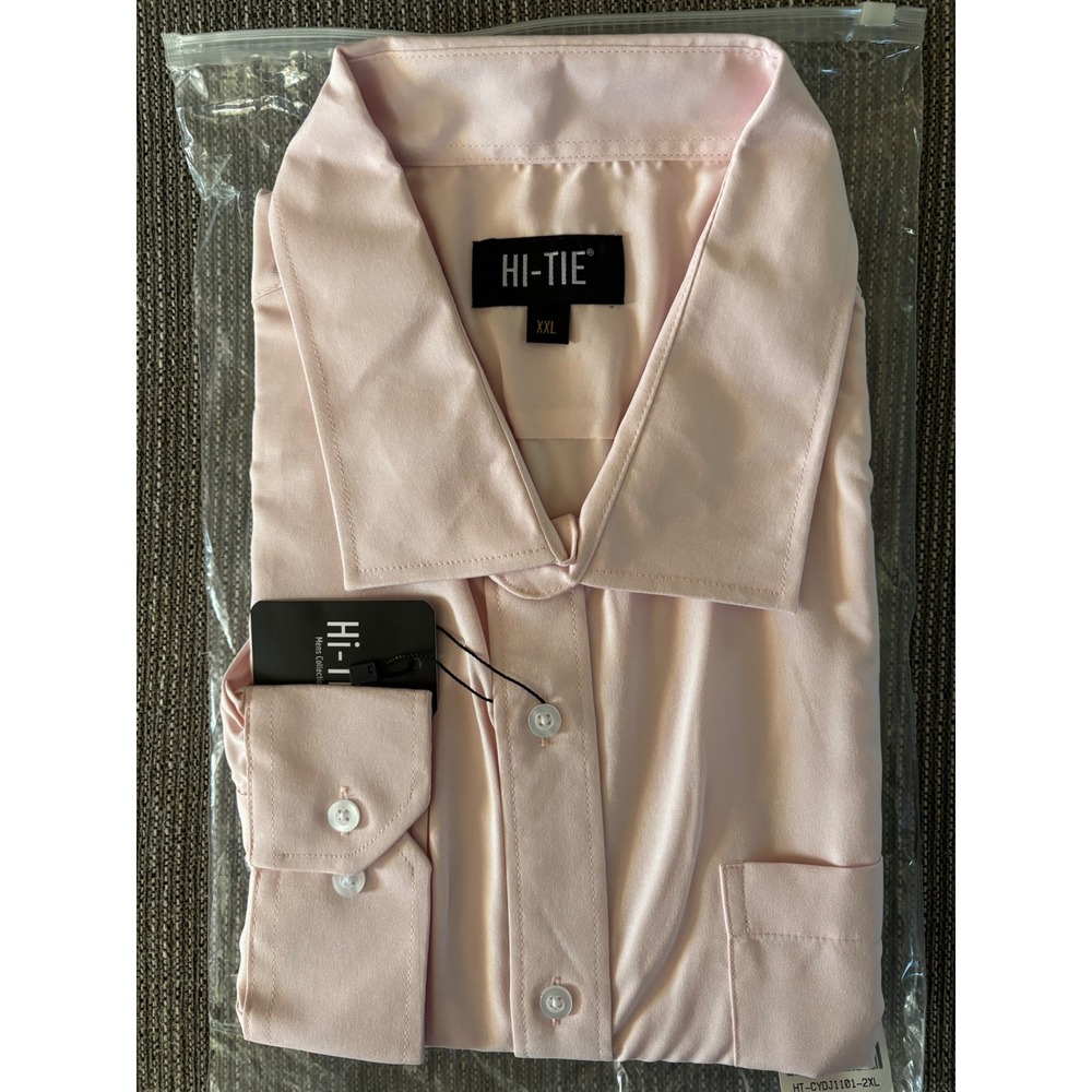 Hi-Tie Mens Light Pink Long Sleeve Button Down Dress Shirt XXL